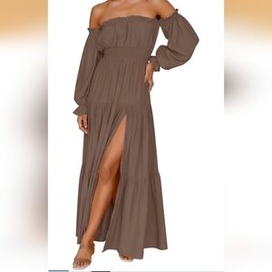 ZESICA Women's 2026 Boho Sexy Off Shoulder Long Sleeve Smocked High Waist Side S